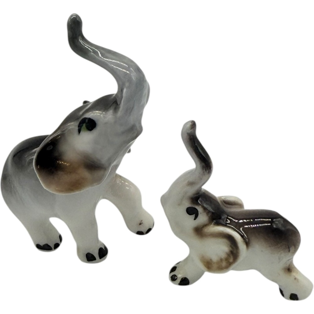 Vintage Japan Ceramic Miniature Elephant Figurine‎ Parent Child Set Vintage